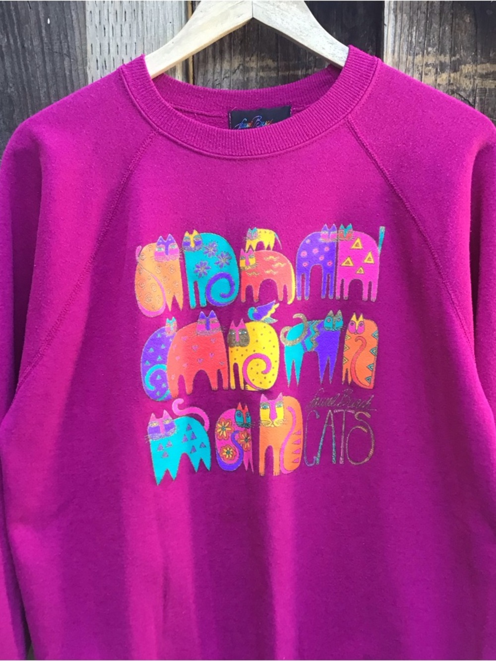Laurel Burch Cats Graphic Sweatshirt Pink Vintage 90s Art Crewneck Large